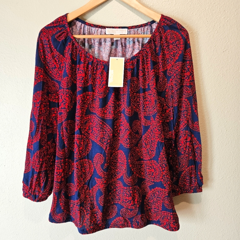 MICHAEL Michael Kors Red and Blue Paisley Top